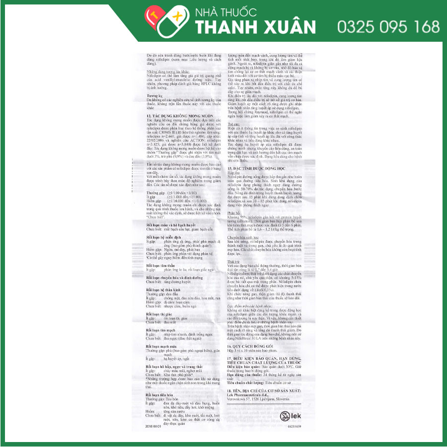 NifeHexal 30 LA điều trị đau thắt ngực, tăng huyết áp, hội chứng Raynaud